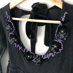 FREE PEOPLE black sequin flower tie sweater top S